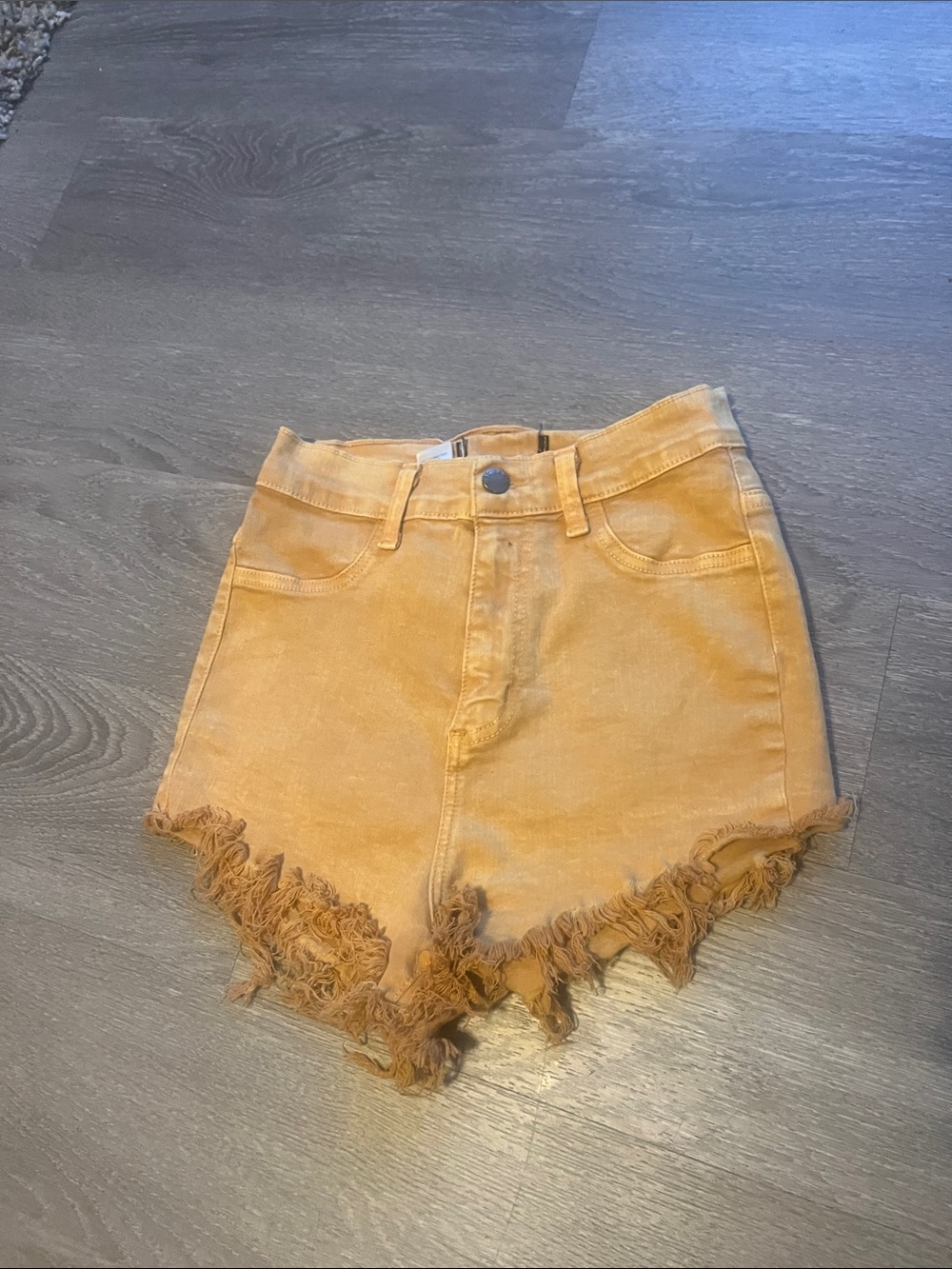 High-Rise Frayed Hem Women's Shorts in Mustard